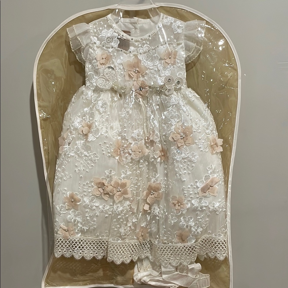 Elegant White and Pink Floral Dress